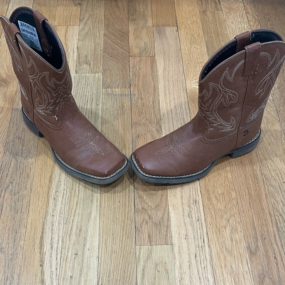 Durango Brown Western Cowboy Boots Boys Size 3M with Embroidered Shaft